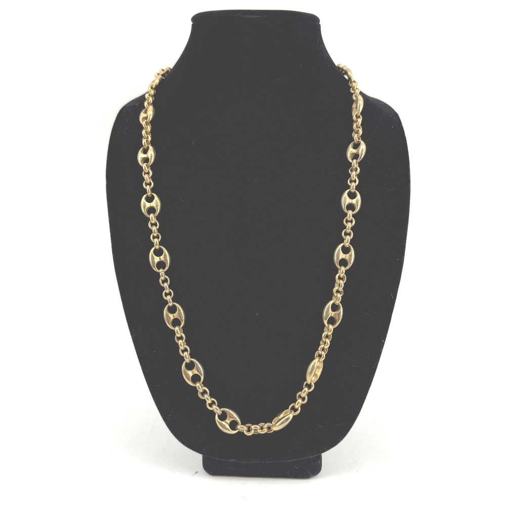 Mariner Link Necklace Womens Gold Filled Puffed Anchor Chain 15 Inch